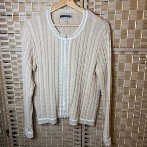 Parkhurst Weekend Cardigan Size M Beige Cable Knit Full Zip Sweater
